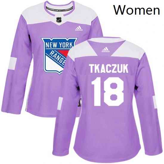 Womens Adidas New York Rangers 18 Walt Tkaczuk Authentic Purple Fights Cancer Practice NHL Jersey